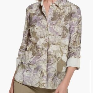 Lysse Purple and Tan Leaf Print Button-Down Shirt